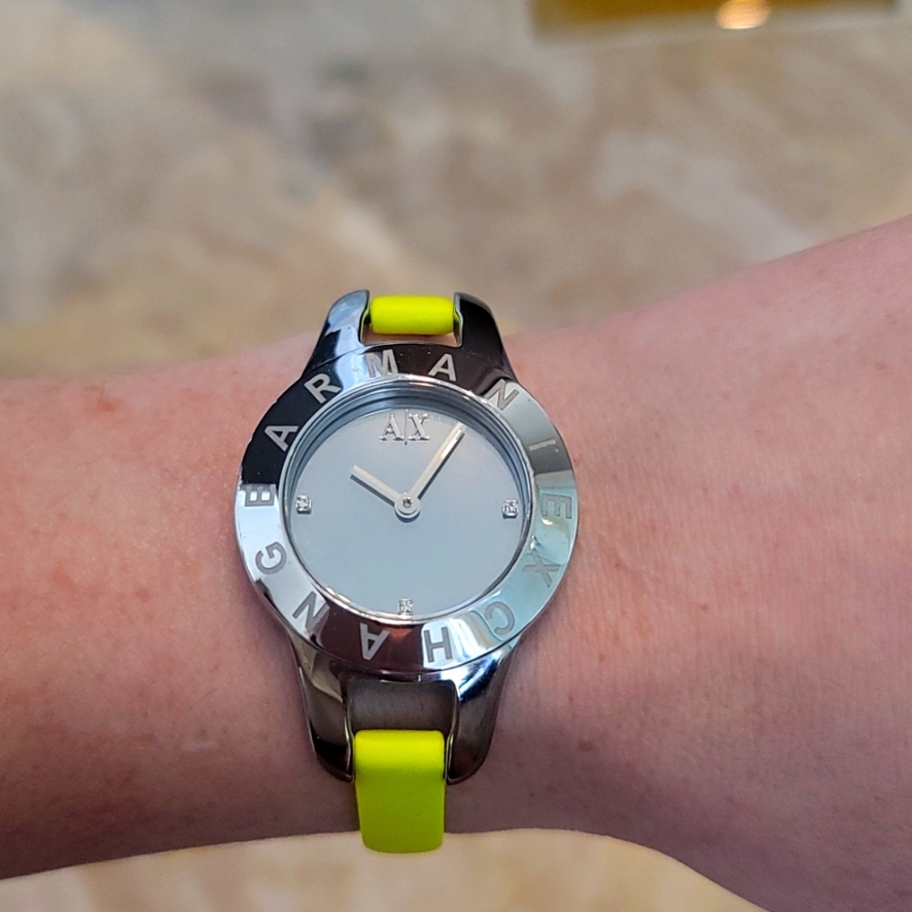 Neon yellow leather ax watch